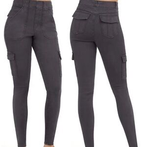 SPANX Stretch Twill Ankle Cargo Skinny Pants Charcoal Washed Women M/M Petite